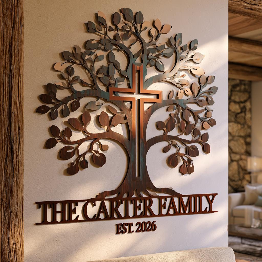 Personalized Tree of Life Metal Wall Art – Custom Christian Family Sign (UV Printed Aluminum)
