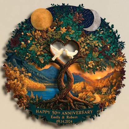 Personalized 50th Anniversary Tree of Life Wall Art, UV Printed Aluminum Metal Sign