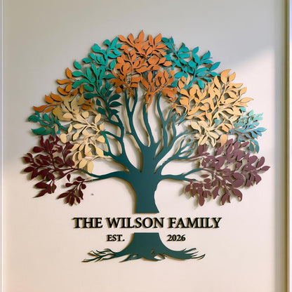 Personalized Family Name Tree Metal Wall Art – Custom Rustic Farmhouse Decor (UV Printed Aluminum)