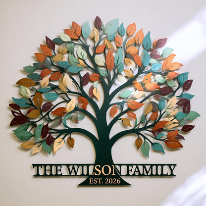 Personalized Family Name Tree Metal Wall Art – Custom Rustic Farmhouse Decor (UV Printed Aluminum)