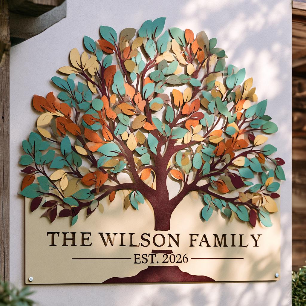 Personalized Family Name Tree Metal Wall Art – Custom Rustic Farmhouse Decor (UV Printed Aluminum)