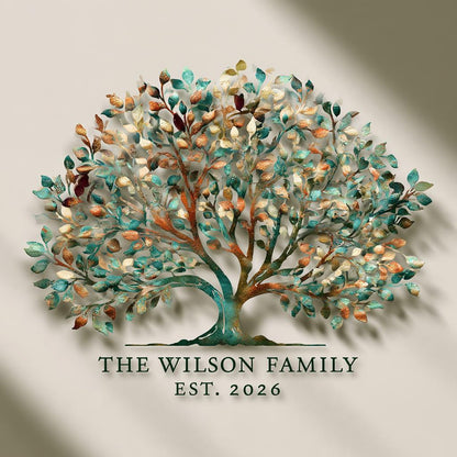 Personalized Family Name Tree Metal Wall Art – Custom Rustic Farmhouse Decor (UV Printed Aluminum)