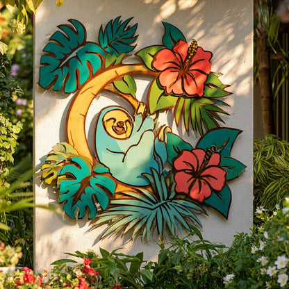UV Printed Aluminum Sloth Wall Art, Tropical Jungle Decor, Botanical Garden Sign