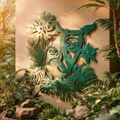 UV Printed Aluminum Sloth Wall Art, Tropical Jungle Decor, Botanical Garden Sign
