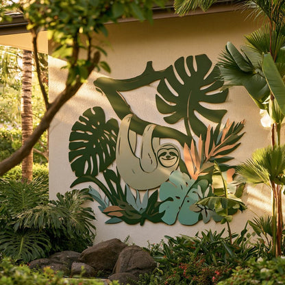 UV Printed Aluminum Sloth Wall Art, Tropical Jungle Decor, Botanical Garden Sign