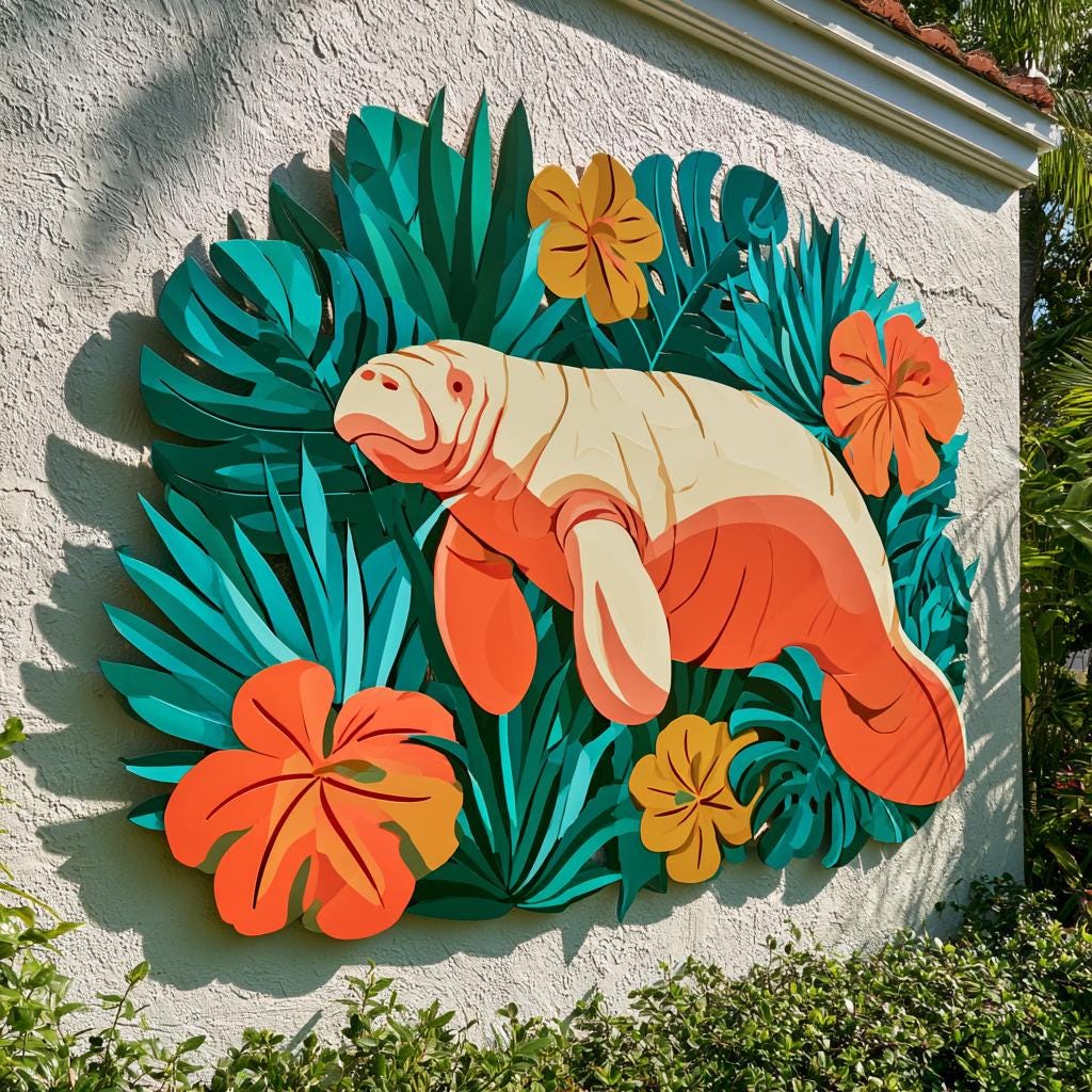 UV Printed Aluminum Manatee Wall Art, Coastal Tropical Decor (2D Metal Sign)
