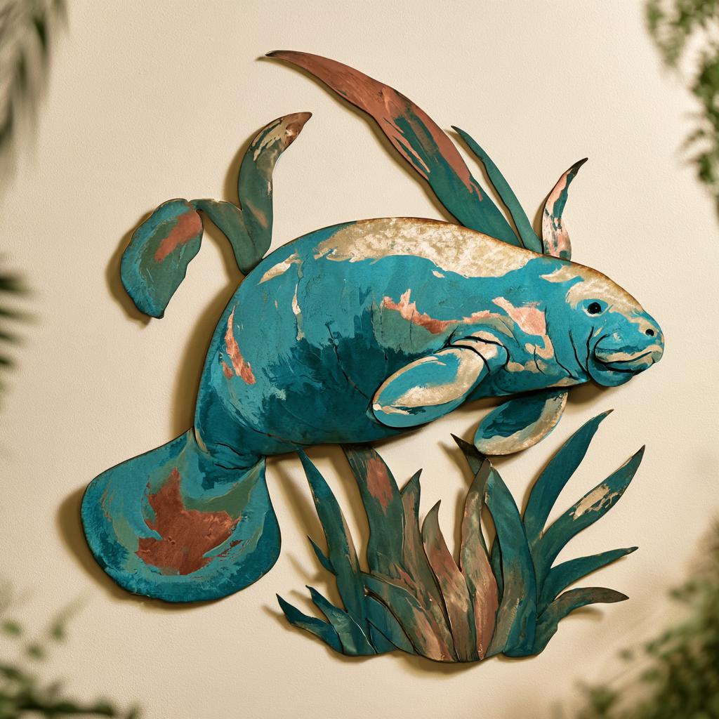 UV Printed Aluminum Manatee Wall Art, Coastal Tropical Decor (2D Metal Sign)