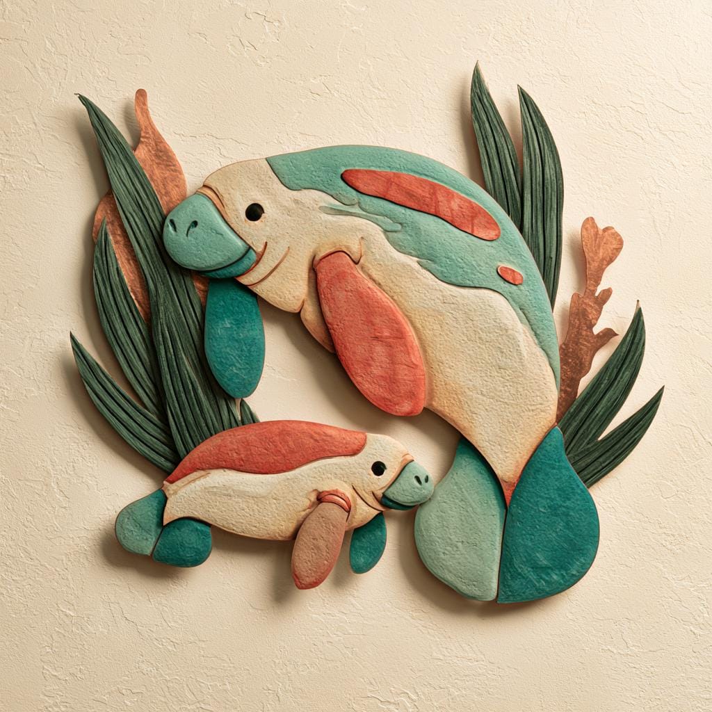 UV Printed Aluminum Manatee Wall Art, Coastal Tropical Decor (2D Metal Sign)