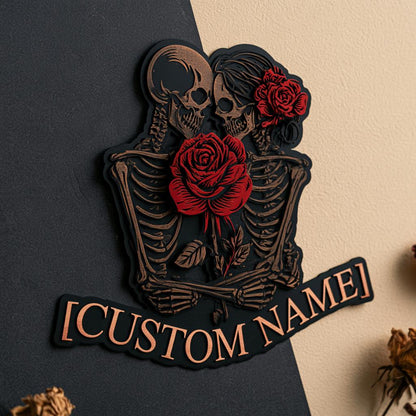 Personalized Gothic Skeleton Couple Wall Art, Custom Name Metal Sign (UV Printed Aluminum)