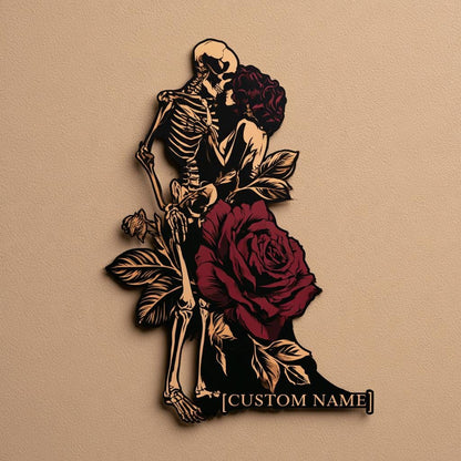 Personalized Gothic Skeleton Couple Wall Art, Custom Name Metal Sign (UV Printed Aluminum)