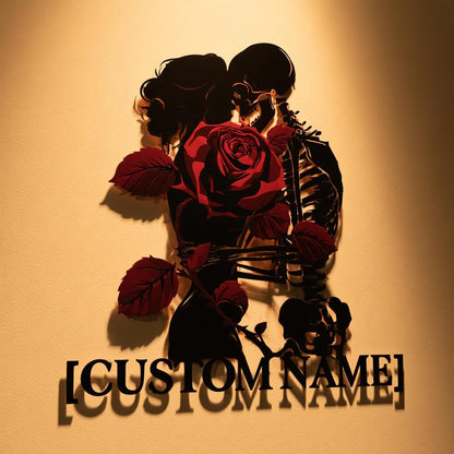 Personalized Gothic Skeleton Couple Wall Art, Custom Name Metal Sign (UV Printed Aluminum)