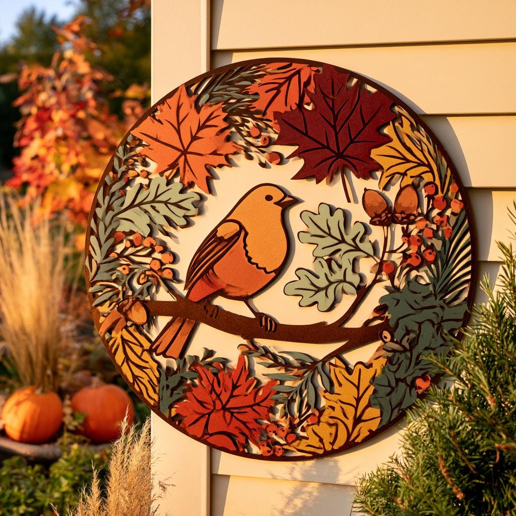 Flock of Birds Metal Wall Art, Autumn Garden Decor, UV Printed Aluminum Sign