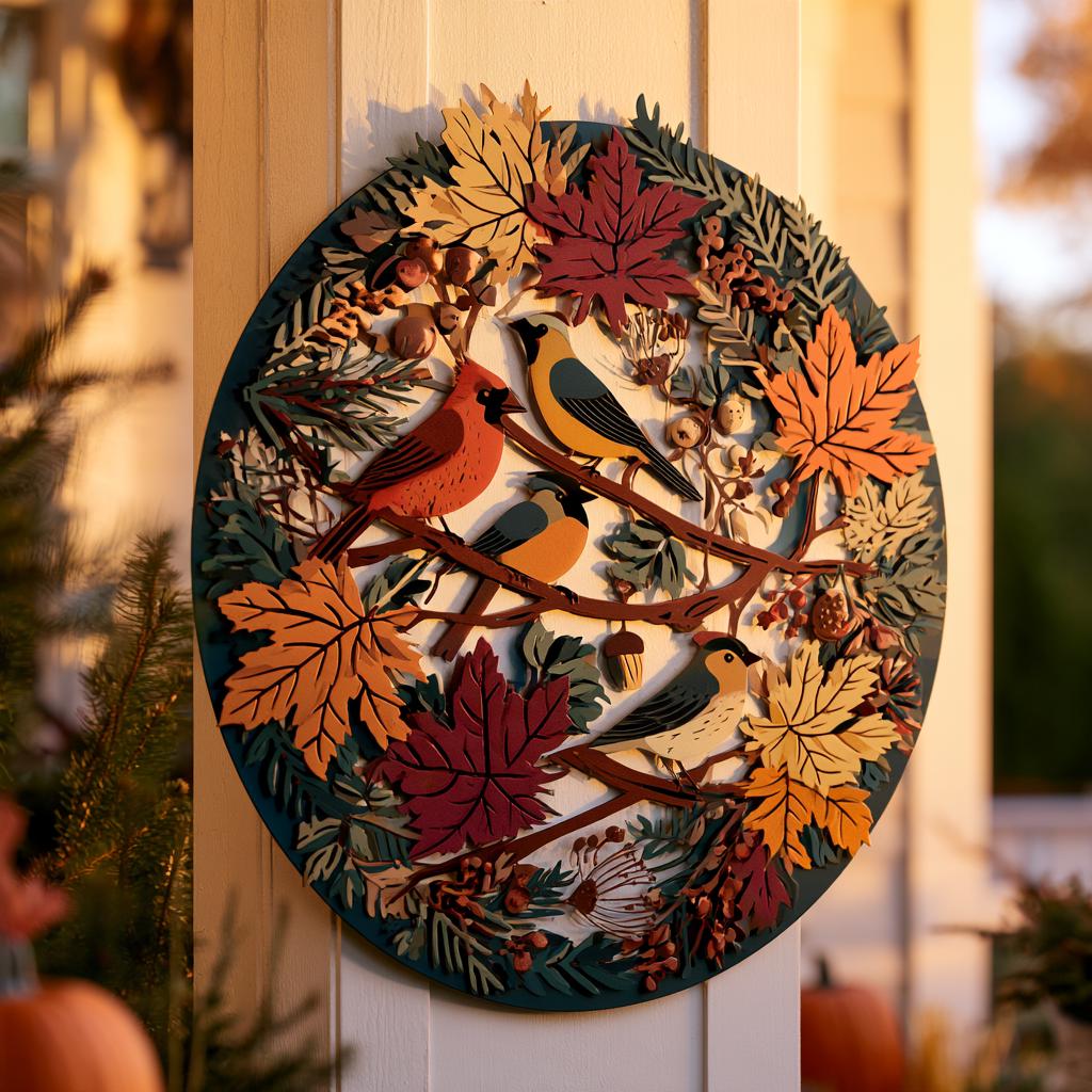Flock of Birds Metal Wall Art, Autumn Garden Decor, UV Printed Aluminum Sign