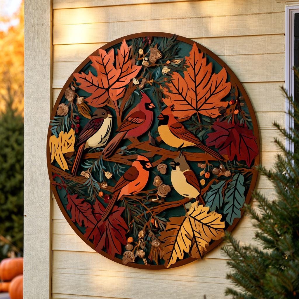 Flock of Birds Metal Wall Art, Autumn Garden Decor, UV Printed Aluminum Sign