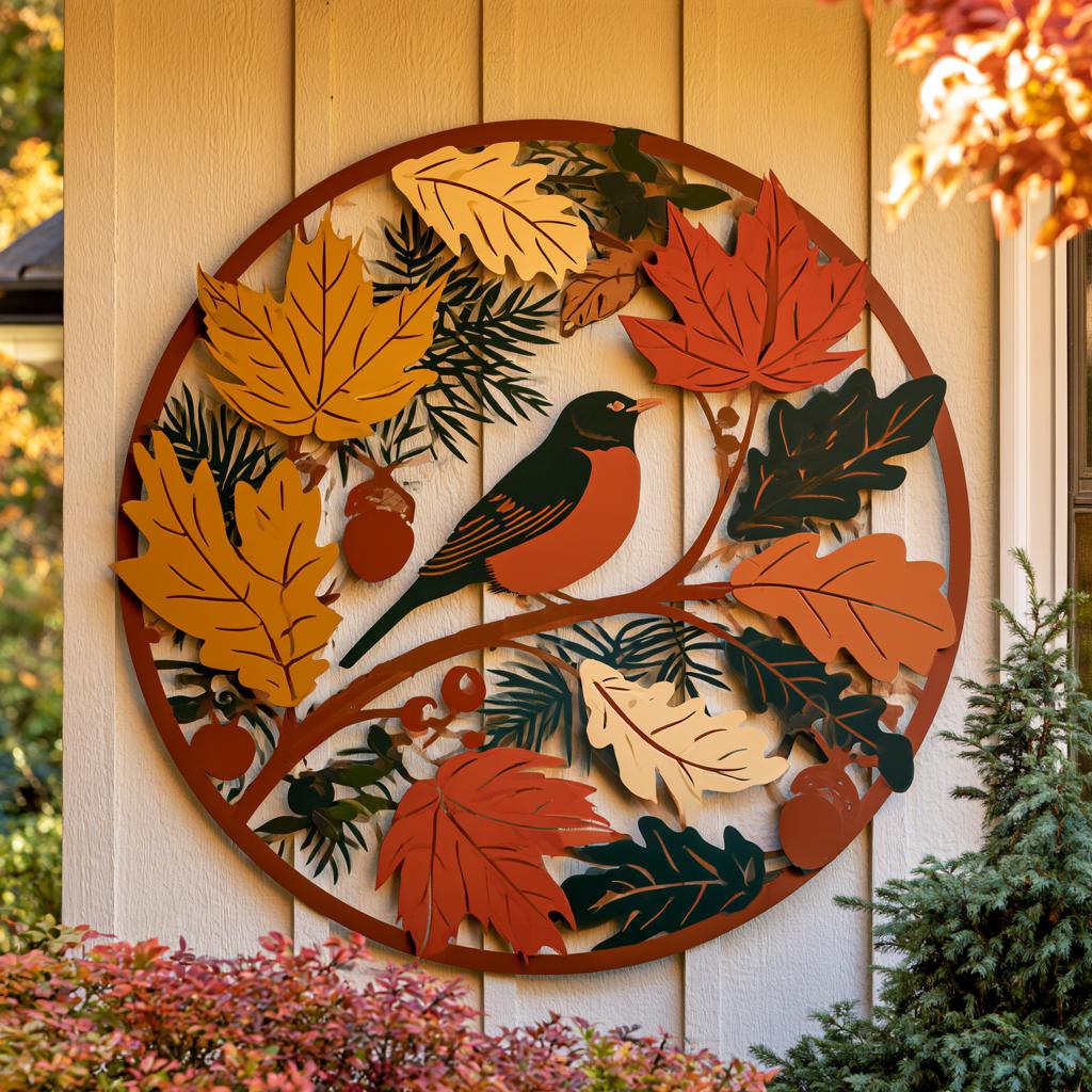 Flock of Birds Metal Wall Art, Autumn Garden Decor, UV Printed Aluminum Sign