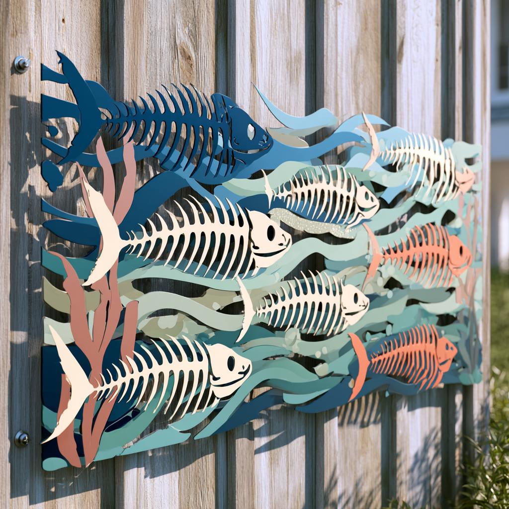 UV Printed Aluminum Metal Wall Art: School of Fish Skeletons, Coastal Ocean Decor