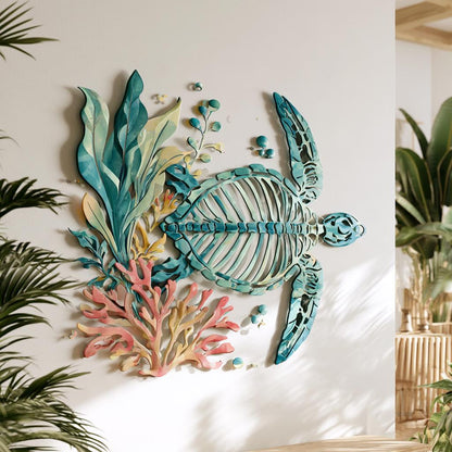 UV Printed Aluminum Sea Turtle Skeleton Wall Art, Coastal Home Decor