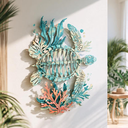 UV Printed Aluminum Sea Turtle Skeleton Wall Art, Coastal Home Decor