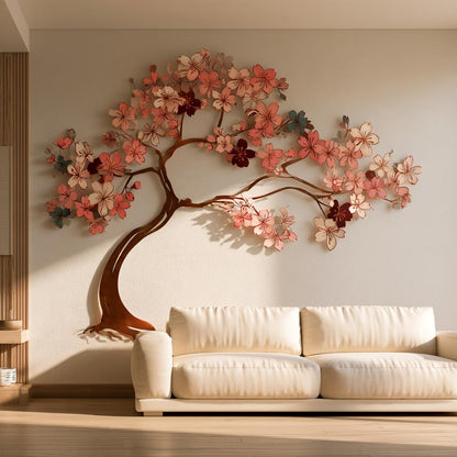 UV Printed Aluminum Cherry Blossom Wall Art, Japanese Sakura Tree Decor (2D Metal Sign)