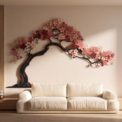 UV Printed Aluminum Cherry Blossom Wall Art, Japanese Sakura Tree Decor (2D Metal Sign)
