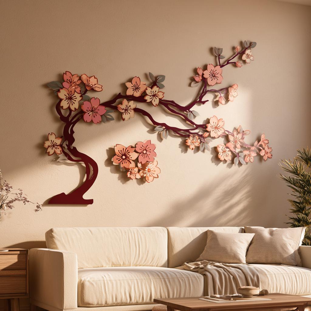UV Printed Aluminum Cherry Blossom Wall Art, Japanese Sakura Tree Decor (2D Metal Sign)