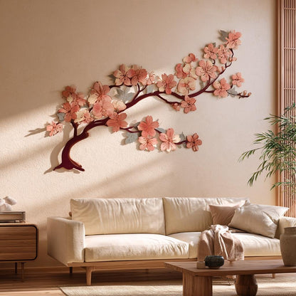 UV Printed Aluminum Cherry Blossom Wall Art, Japanese Sakura Tree Decor (2D Metal Sign)