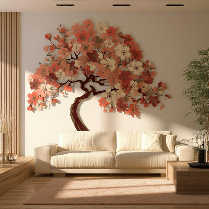 UV Printed Aluminum Cherry Blossom Wall Art, Japanese Sakura Tree Decor (2D Metal Sign)