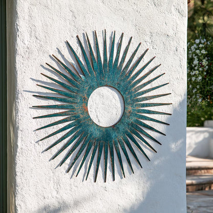 UV Printed Aluminum Sunburst Wall Art, Turquoise Copper Sun Decor (Outdoor Patio)
