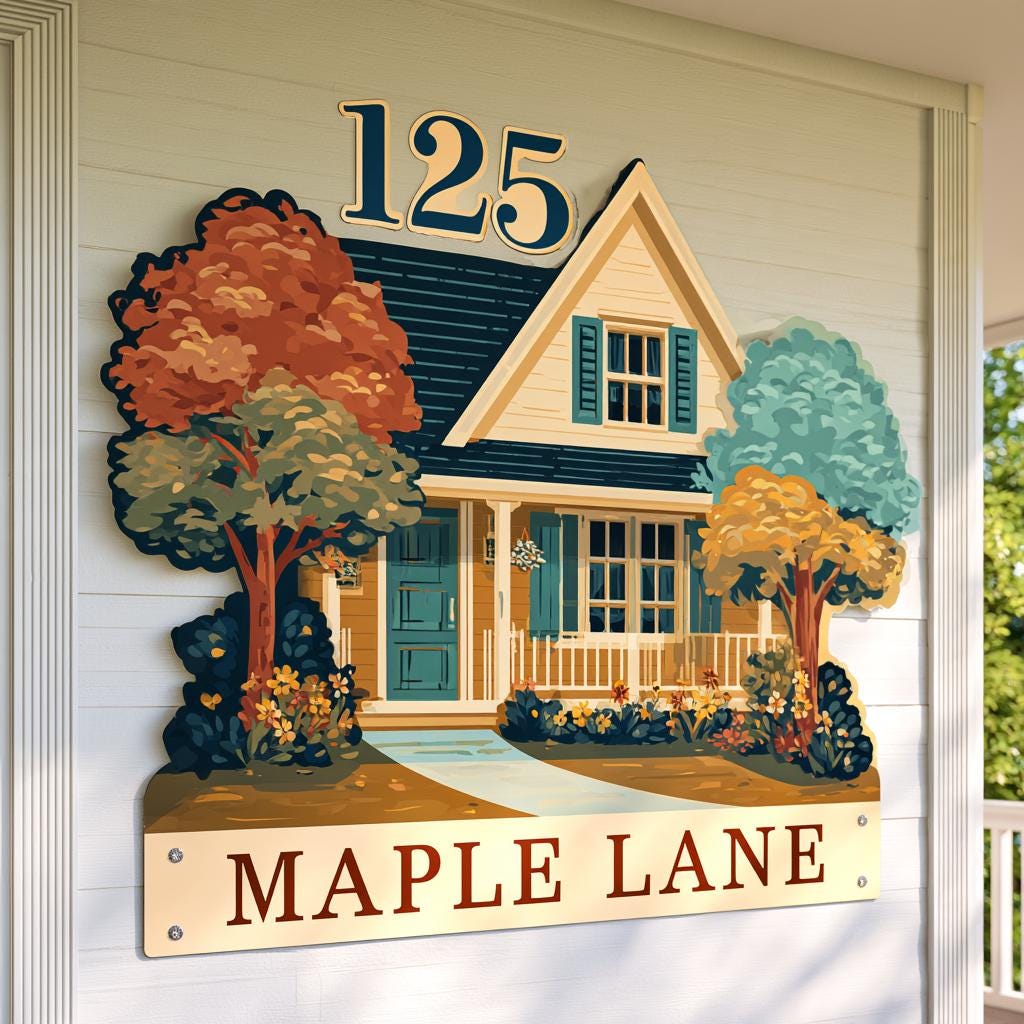 Custom House Number Sign: Farmhouse Home Decor, UV Printed Aluminum Wall Art