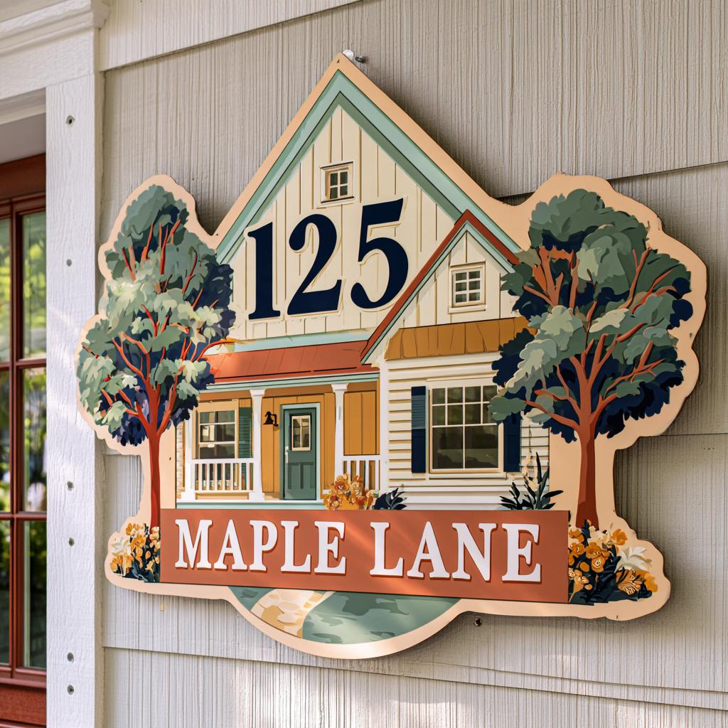 Custom House Number Sign: Farmhouse Home Decor, UV Printed Aluminum Wall Art