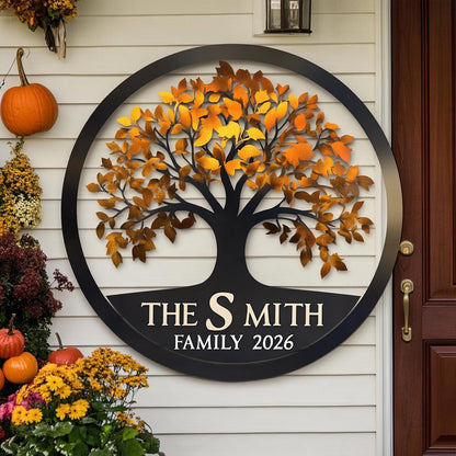 Custom Family Tree of Life Metal Sign, UV Printed Aluminum Wall Art (Est 2026)