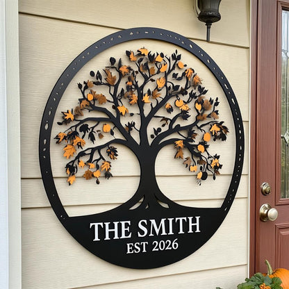 Custom Family Tree of Life Metal Sign, UV Printed Aluminum Wall Art (Est 2026)