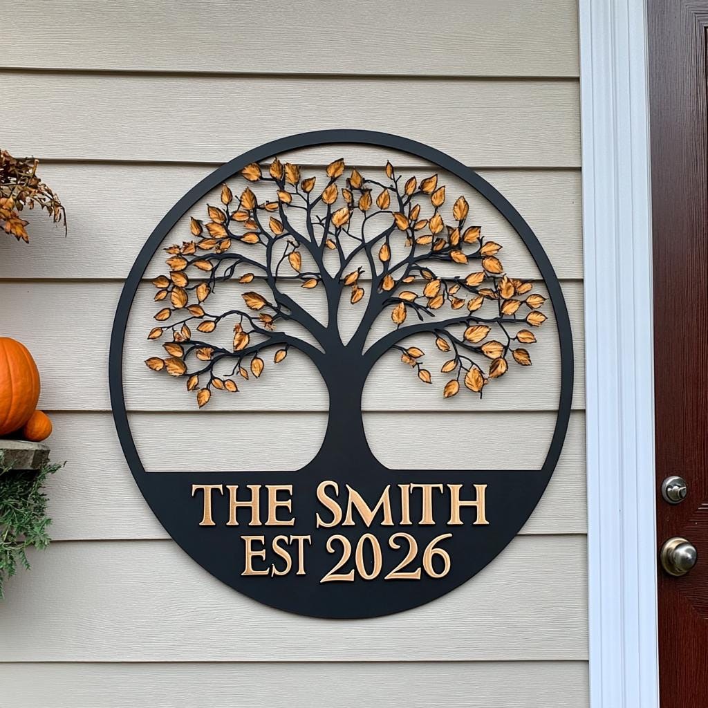 Custom Family Tree of Life Metal Sign, UV Printed Aluminum Wall Art (Est 2026)