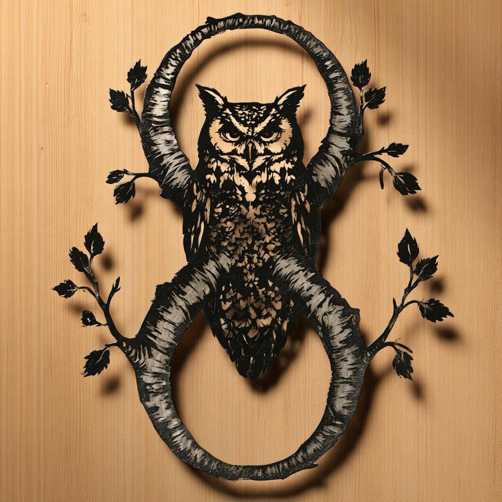 UV Printed Aluminum Owl Wall Art, Birch Tree Infinity Sign, Woodland Decor