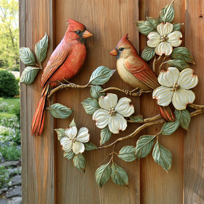 Red Cardinal Dogwood Metal Wall Art, UV Printed Aluminum Sign, Nature Garden Decor