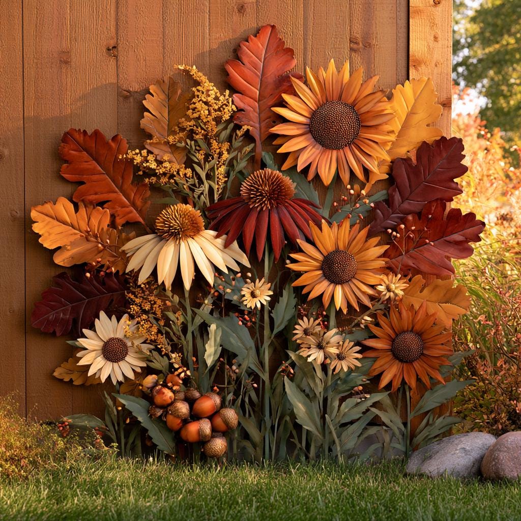 Autumn Wildflower Metal Wall Art, UV Printed Aluminum Sign, Fall Floral Decor