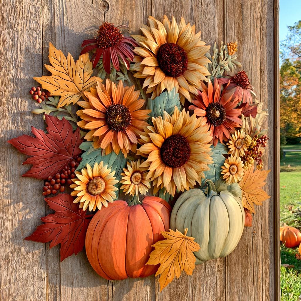 Autumn Wildflower Metal Wall Art, UV Printed Aluminum Sign, Fall Floral Decor