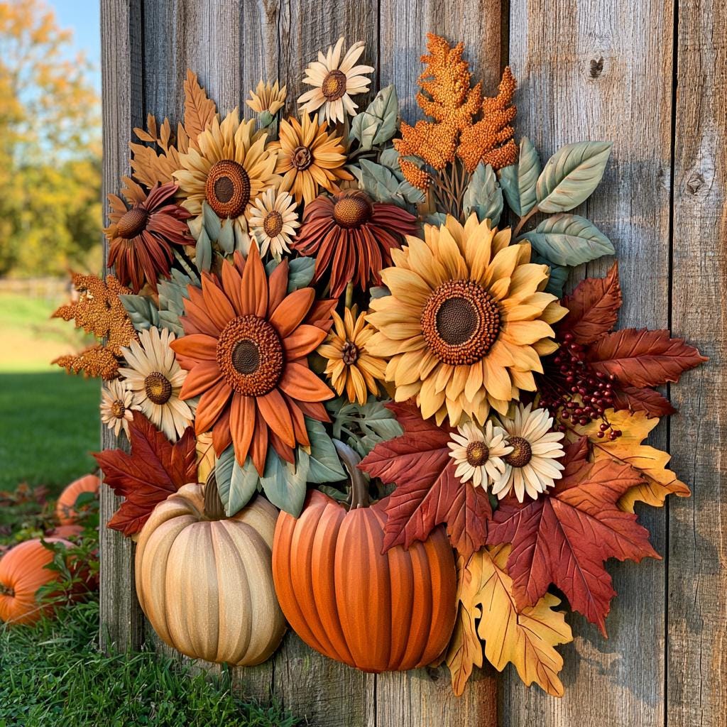 Autumn Wildflower Metal Wall Art, UV Printed Aluminum Sign, Fall Floral Decor