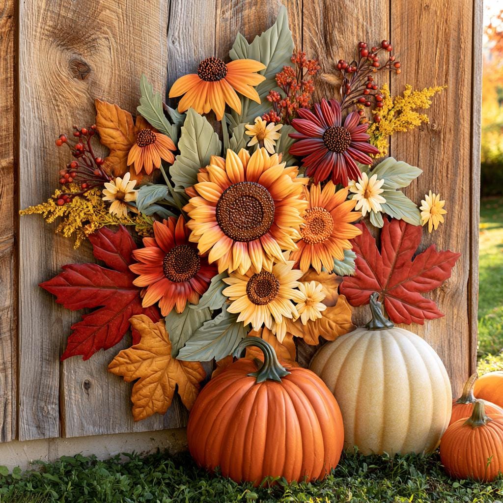 Autumn Wildflower Metal Wall Art, UV Printed Aluminum Sign, Fall Floral Decor