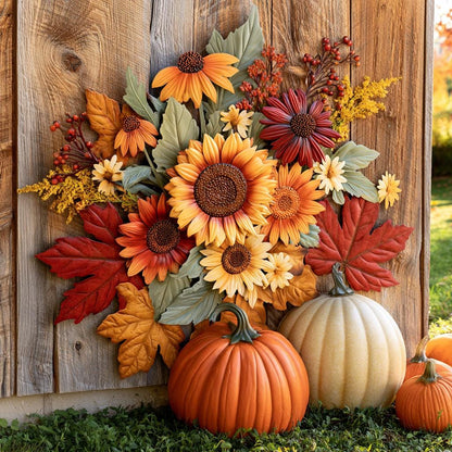 Autumn Wildflower Metal Wall Art, UV Printed Aluminum Sign, Fall Floral Decor
