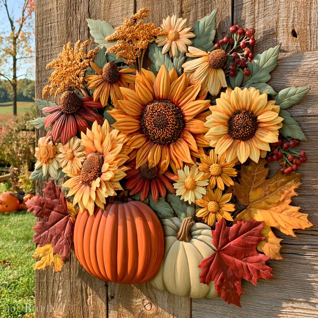 Autumn Wildflower Metal Wall Art, UV Printed Aluminum Sign, Fall Floral Decor