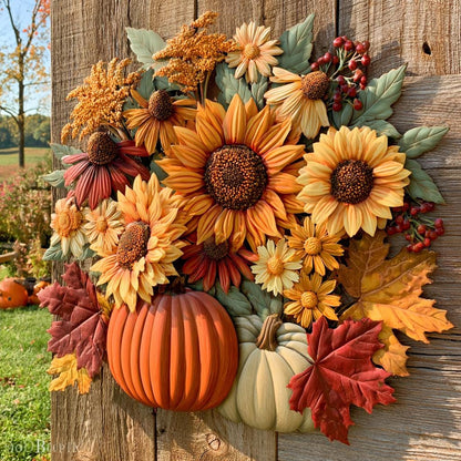 Autumn Wildflower Metal Wall Art, UV Printed Aluminum Sign, Fall Floral Decor