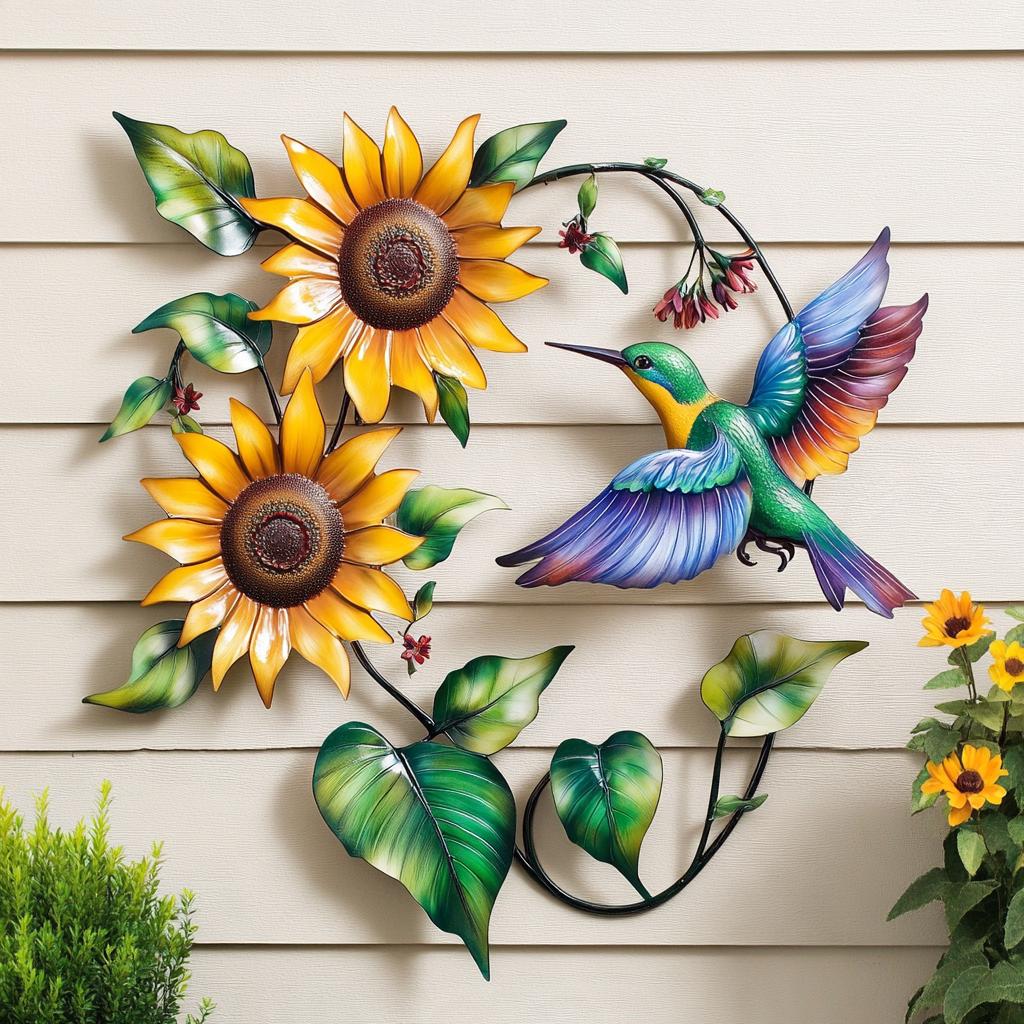 Hummingbird Sunflower Metal Wall Art, UV Printed Aluminum Garden Decor
