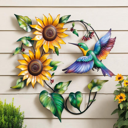 Hummingbird Sunflower Metal Wall Art, UV Printed Aluminum Garden Decor