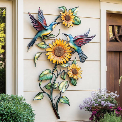 Hummingbird Sunflower Metal Wall Art, UV Printed Aluminum Garden Decor