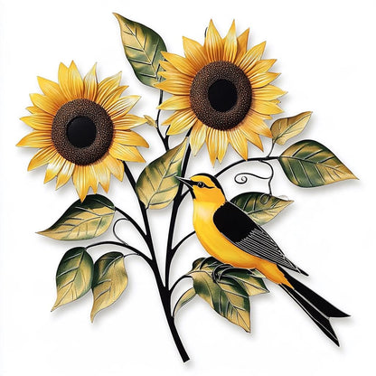 Goldfinch Sunflower Metal Wall Art, UV Printed Aluminum Garden Decor