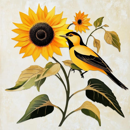 Goldfinch Sunflower Metal Wall Art, UV Printed Aluminum Garden Decor
