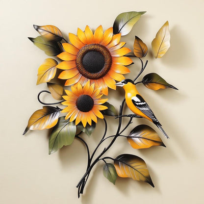 Goldfinch Sunflower Metal Wall Art, UV Printed Aluminum Garden Decor