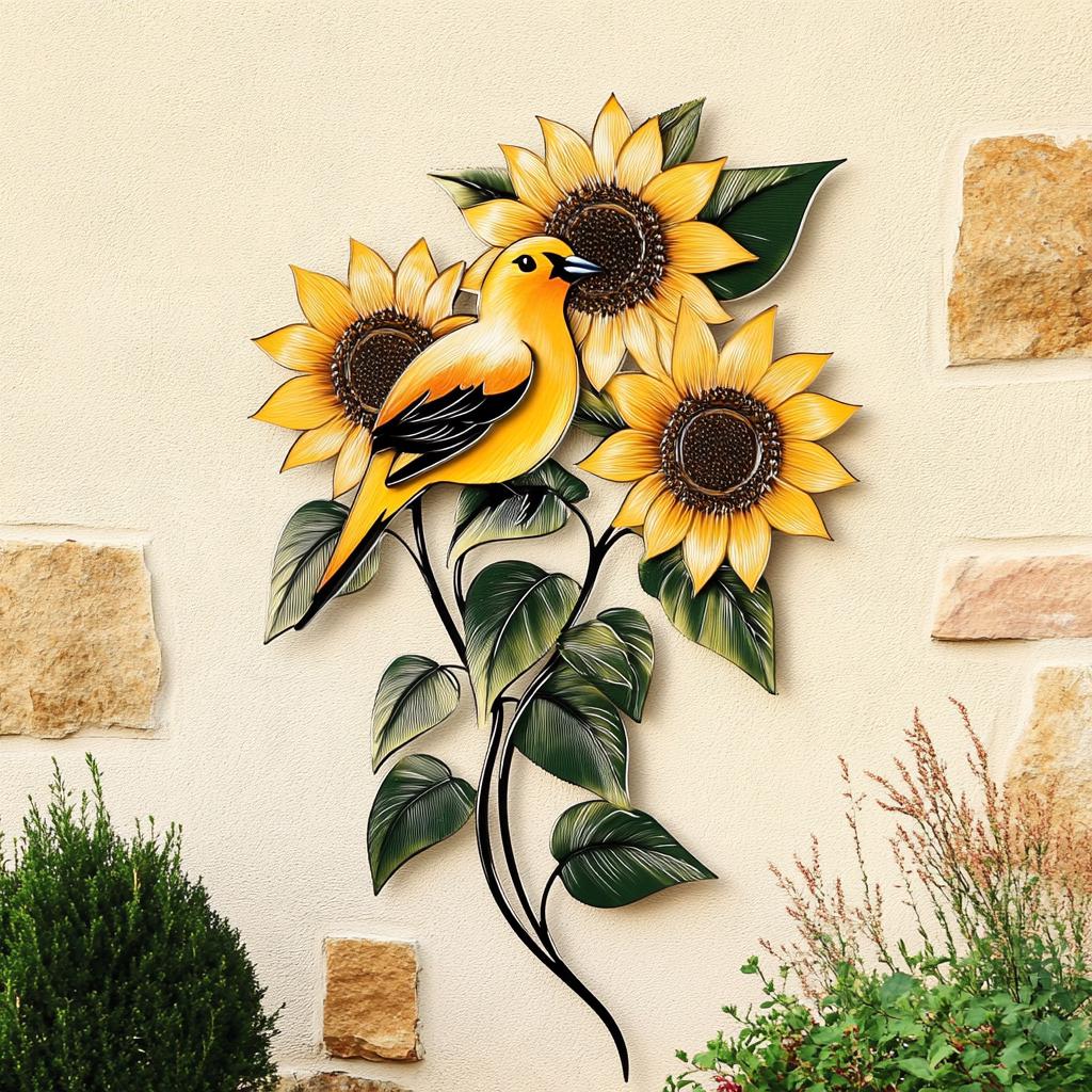 Goldfinch Sunflower Metal Wall Art, UV Printed Aluminum Garden Decor