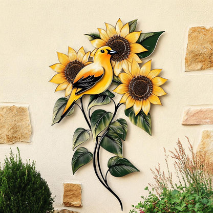 Goldfinch Sunflower Metal Wall Art, UV Printed Aluminum Garden Decor